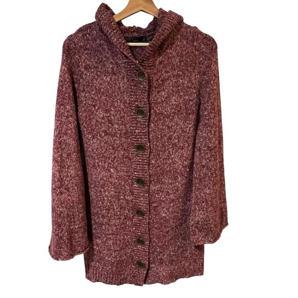 PrAna Willow Duster Sweater Cardigan Red Marled MEDIUM Grandma Cozy Cabincore - Picture 1 of 9